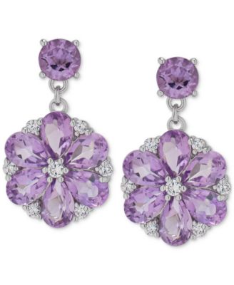 Macy's - Amethyst (5 ct. t.w.) & Cubic Zirconia Flower Drop Earrings in Sterling Silver
