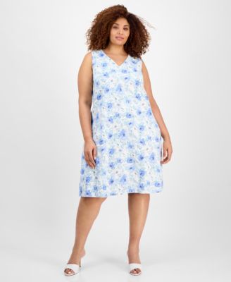 Jones New York - Plus Size Printed V-Neck Midi Dress