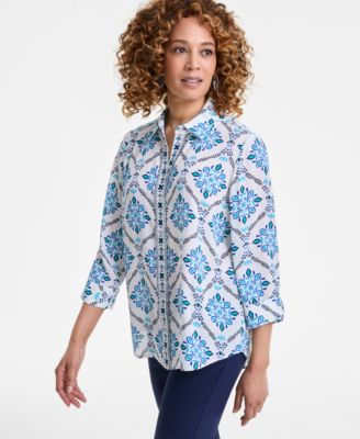 JM Collection - Women's Embellished-Placket Button-Front Shirt