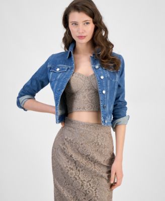 GUESS - Women's Sexy Lace-Up Denim Trucker Jacket