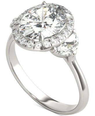 Charles & Colvard - Moissanite Oval Halo Three Stone Ring (3-3/4 ct. t.w.) in 14K White Gold