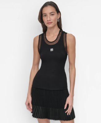 DKNY - Women's Mesh-Neck Logo Tank Top