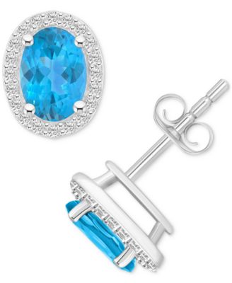 Macy's - Blue Topaz (2 ct. t.w.) & Created White Sapphire (1/5 ct. t.w.) Stud Earrings in 10k White Gold