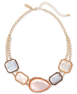 I.N.C. International Concepts - Gold-Tone Mixed Stone Double Chain Statement Necklace, 16" + 3" extender
