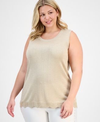 JM Collection - Plus Size Metallic Shine Scoop-Neck Tank Top