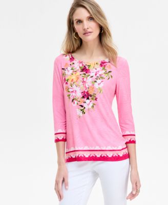 Macy's - Women's Lisette Bouquet 3/4-Sleeve Jacquard Top