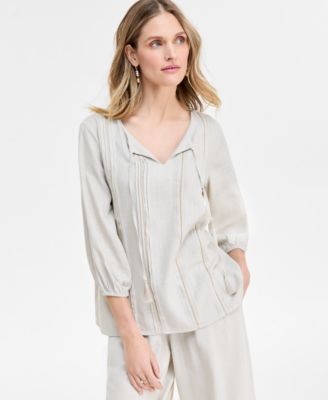 JM Collection - Women's Pintuck Embroidered Top