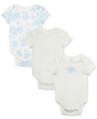 Little Me - Baby Girls Roses Short-Sleeve Cotton Bodysuits, Pack of 3
