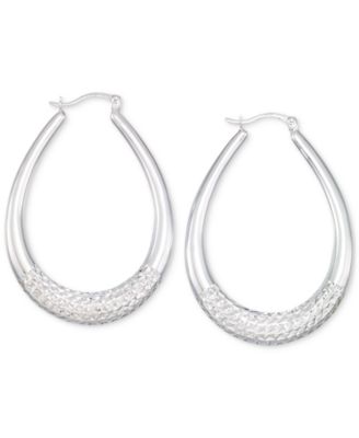 Macy's - Large Patterned Teardrop Shape Hoop Earrings in 14k White Gold Over Sterling Silver