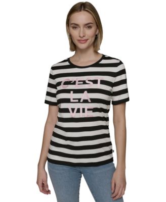 KARL LAGERFELD PARIS - Women's C'est La Vie Striped Tee