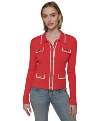 KARL LAGERFELD PARIS - Women's Contrast-Trim Four-Pocket Cardigan