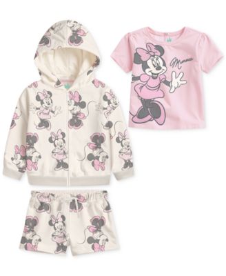 Disney - Baby Girls Minnie Mouse Hoodie, T-Shirt & Shorts, 3 Piece Set