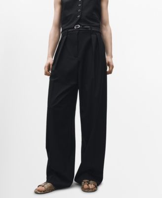 MANGO - Women's Wide Leg Wool Blend Suit Trousers