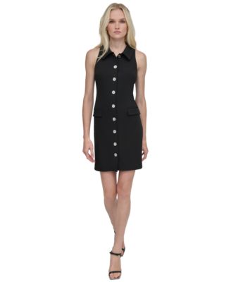 DKNY - Women's Collared Sleeveless Scuba Crepe Shirtdress