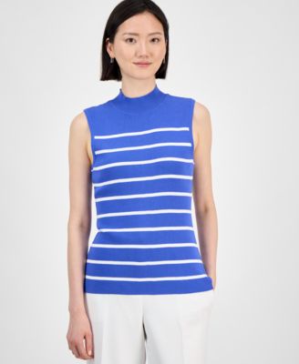 Tahari ASL - Women's Striped Mock Neck Knit Top