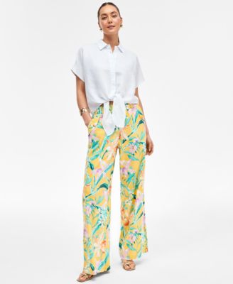 I.N.C. International Concepts - Women's Printed Linen-Blend Wide-Leg Pants, Exclusively at Macy's