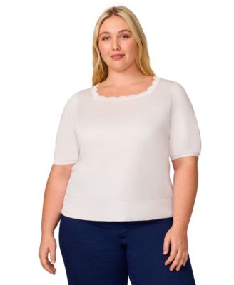 Melissa Paige - Plus Size Elbow-Sleeve Scalloped-Neck Sweater