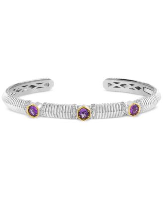 EFFY Collection - Amethyst (3/4 ct. t.w.) & White Sapphire (5/8 ct. t.w.) Cuff Bangle Bracelet in Sterling Silver & 18k Gold
