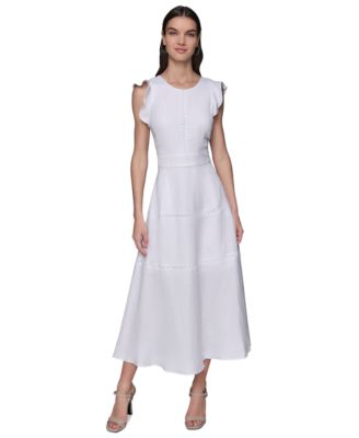 KARL LAGERFELD PARIS - Women's Lace-Inset Flutter-Sleeve Midi Dress