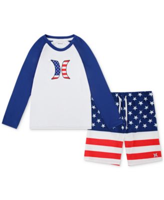 Hurley - Toddler Boys Americana Long-Sleeve Swim Top & Swim Shorts, 2 Piece Set