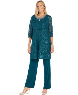 R & M Richards - Women's Sequin Lace Jacket, Tank & Pants Set