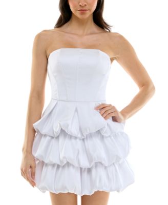 Emerald Sundae - Women's Strapless Satin Bubble-Skirt Mini Dress