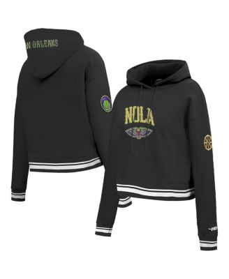 Pro Standard - Women's Black New Orleans Pelicans 2024/25 City Edition Chenille Applique Cropped Pullover Hoodie
