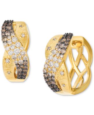 Le Vian - Chocolate Ombr&eacute; Diamond Crossover Chunky Huggie Hoop Earrings (1 ct. t.w.) in 14k Gold, 0.71"