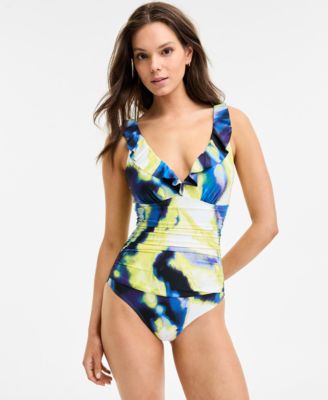 DKNY - Women's Ruffle Neck One-Piece Swimsuit