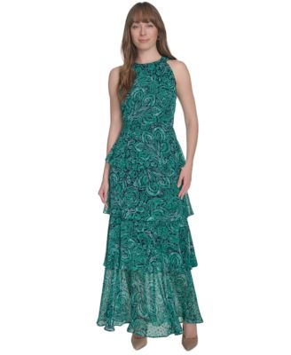 Tommy Hilfiger - Women's Floral-Print Halter-Neck Tiered Sleeveless Dress