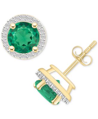 Macy's - Lab-Created Emerald (1-1/2 ct. t.w.) & Lab-Created White Sapphire (1/5 ct. t.w.) Halo Stud Earrings in 10k Gold