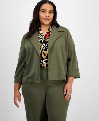 Anne Klein - Plus Size Drapey 3/4-Sleeve Open-Front Jacket