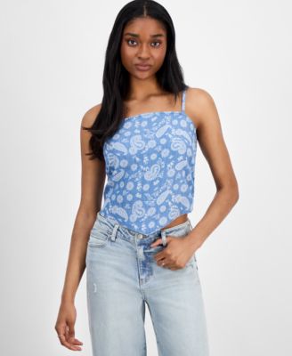 Madden Girl - Juniors' Paisley-Print Smocked Bow-Back Bandana Top