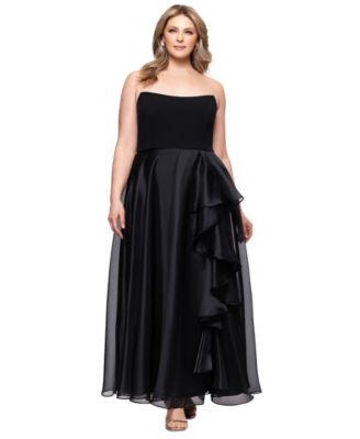 Betsy & Adam - Plus Size Mixed-Material Strapless Ball Gown