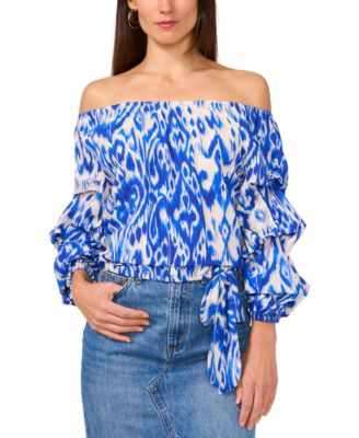 Vince Camuto - Women's Ikat-Print Off-The-Shoulder Bubble-Sleeve Top