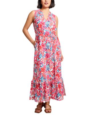 Jones New York - Women's Printed Tie-Waist Tiered Maxi Dress