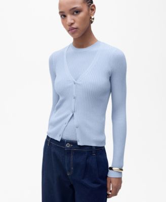 MANGO - Women's V-Neck Rib-Knit Cardigan Sweater