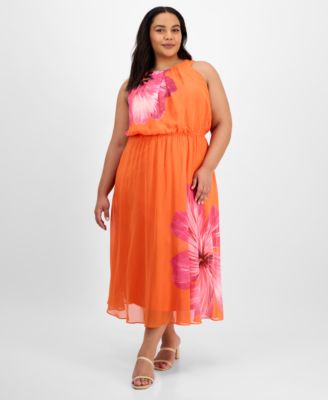 Robbie Bee - Plus Size Printed Sleeveless Maxi Dress