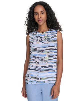 Calvin Klein - Women's Printed Keyhole-Neck Sleeveless Blouse