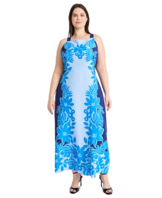 Maggy London - Plus Size Placement-Print Square-Neck Dress