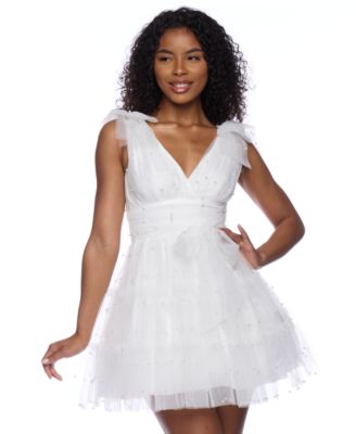 B Darlin - Juniors' Pearl Mesh Fit & Flare Mini Dress