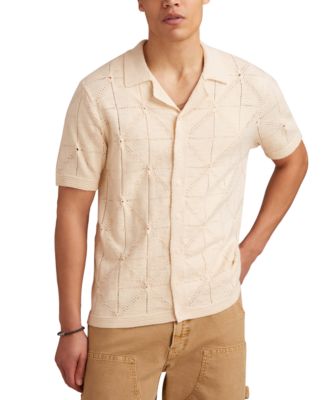 Lucky Brand - Men's Short Sleeve Pointelle Button-Front Sweater
