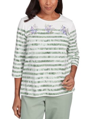 Alfred Dunner - Petite Striped Embroidered Top