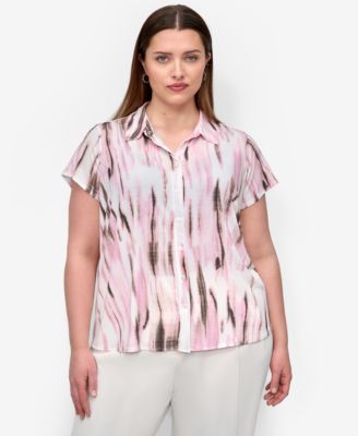 DKNY - Plus Size Printed Short-Sleeve Button-Front Shirt