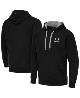 Antigua - Men's Black Green Bay Packers Brushed Carbon Victory Pullover Hoodie