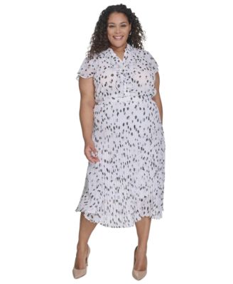 Calvin Klein - Plus Size Pleated Dot-Print Skirt