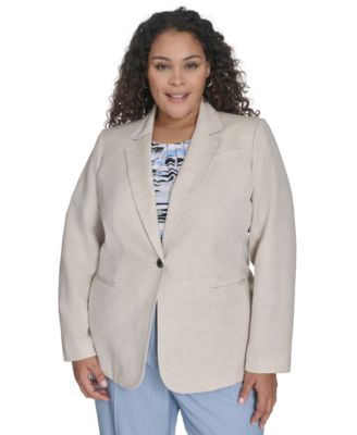 Calvin Klein - Plus Size Linen-Blend One-Button Blazer