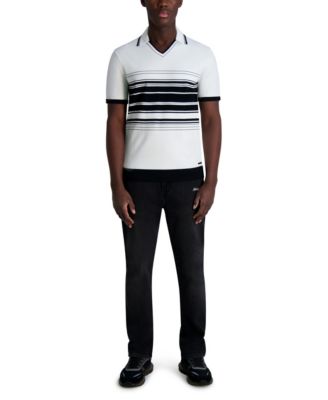 KARL LAGERFELD PARIS - Men's Striped Collared Short-Sleeve Sweater