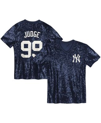 Outerstuff - Juniors Aaron Judge Navy New York Yankees Name Number Sequin V-Neck Top