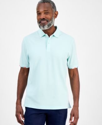 Club Room - Men's Short Sleeve Printed-Trim Woven Performance Polo Shirt